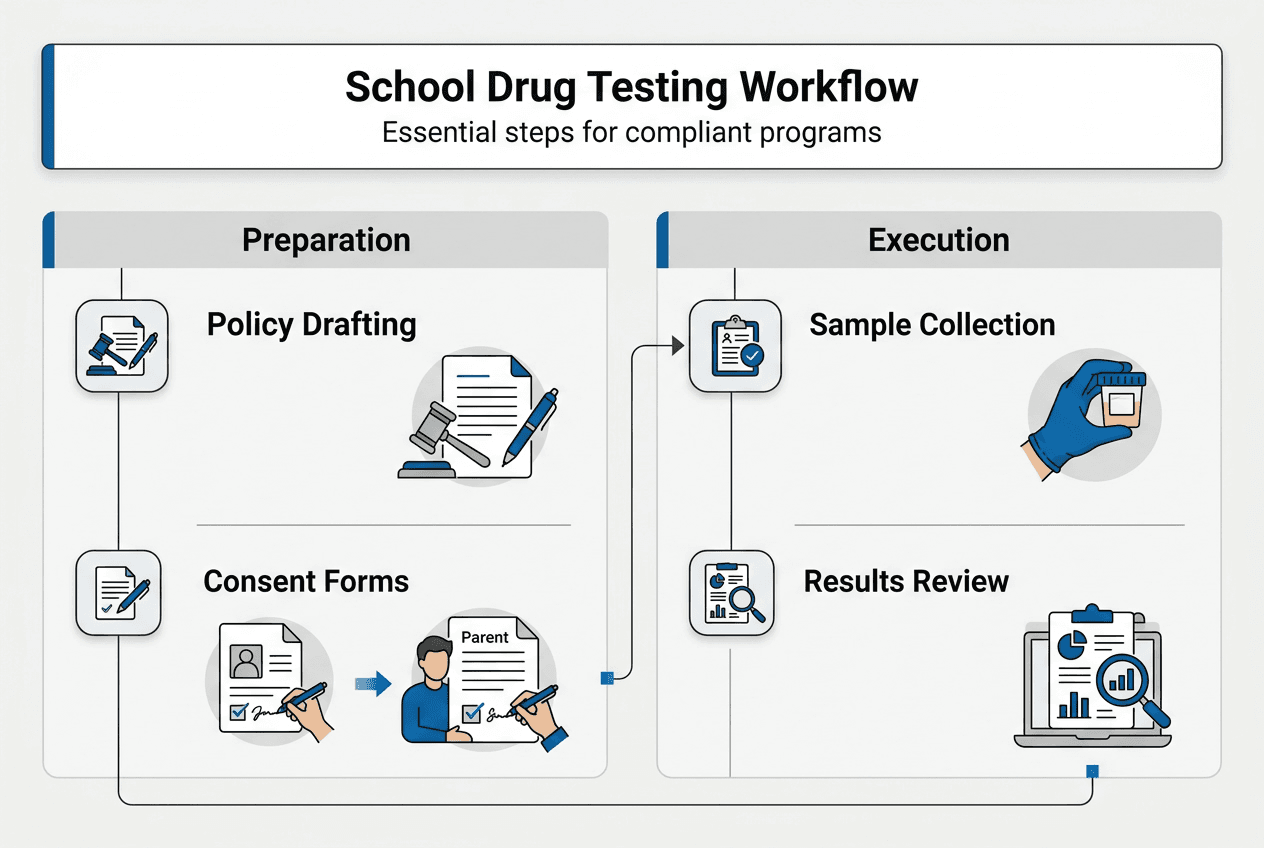 Infographic showing school drug testing workflow steps