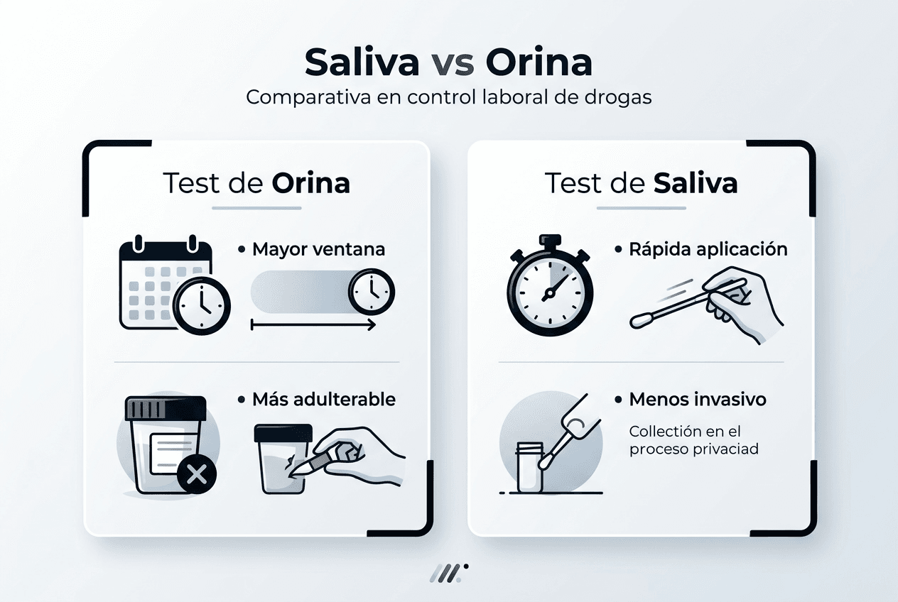 Infografía sobre las diferencias entre las pruebas de saliva y las de orina