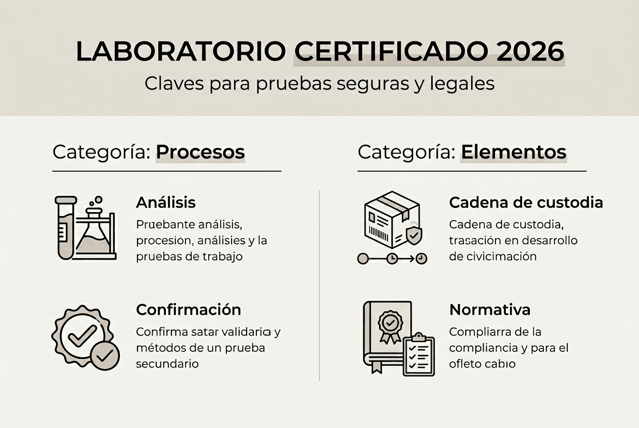 Infografía sobre los principales procesos que se llevan a cabo en un laboratorio acreditado