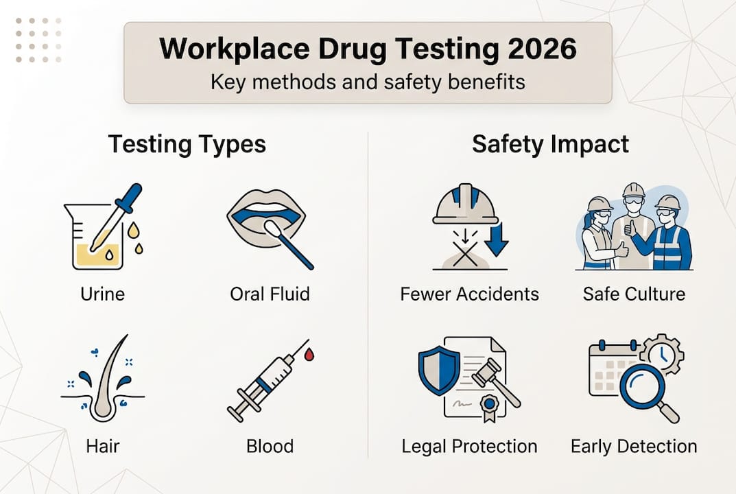 Infographic displaying drug testing types and safety benefits