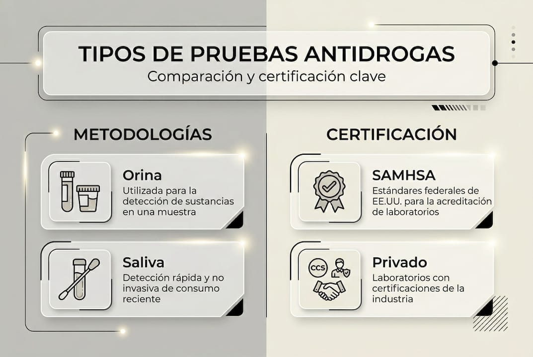 Infografía: tipos de pruebas antidrogas y sus certificaciones