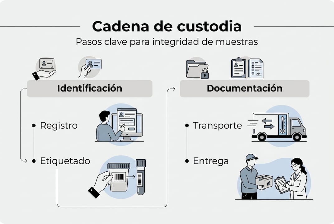 Infografía sobre el proceso de cadena de custodia en análisis toxicológicos