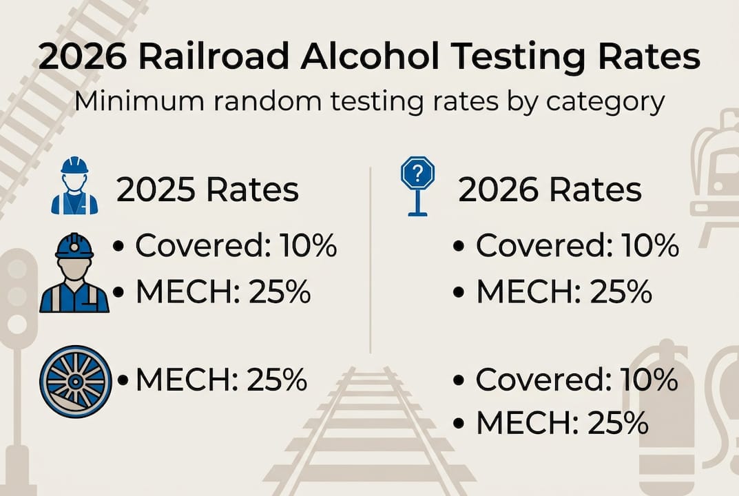 Infographic showing alcohol testing rate changes for railroads