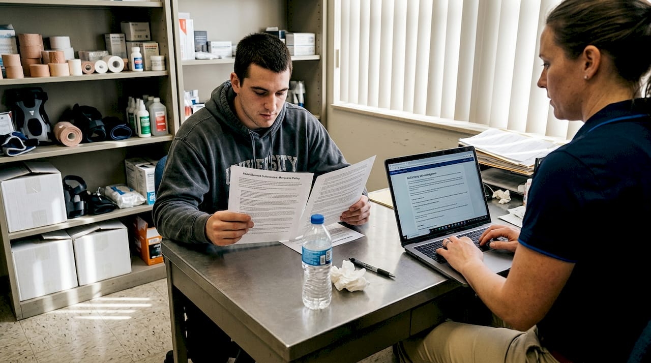 Athlete reviews NCAA marijuana policy with trainer