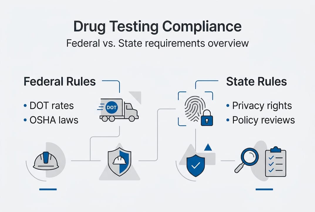 Infographic comparing federal and state drug testing rules