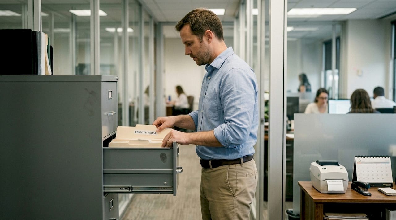 HR specialist filing confidential drug test results