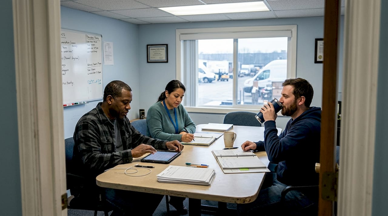 Team organizing logistics drug testing schedule