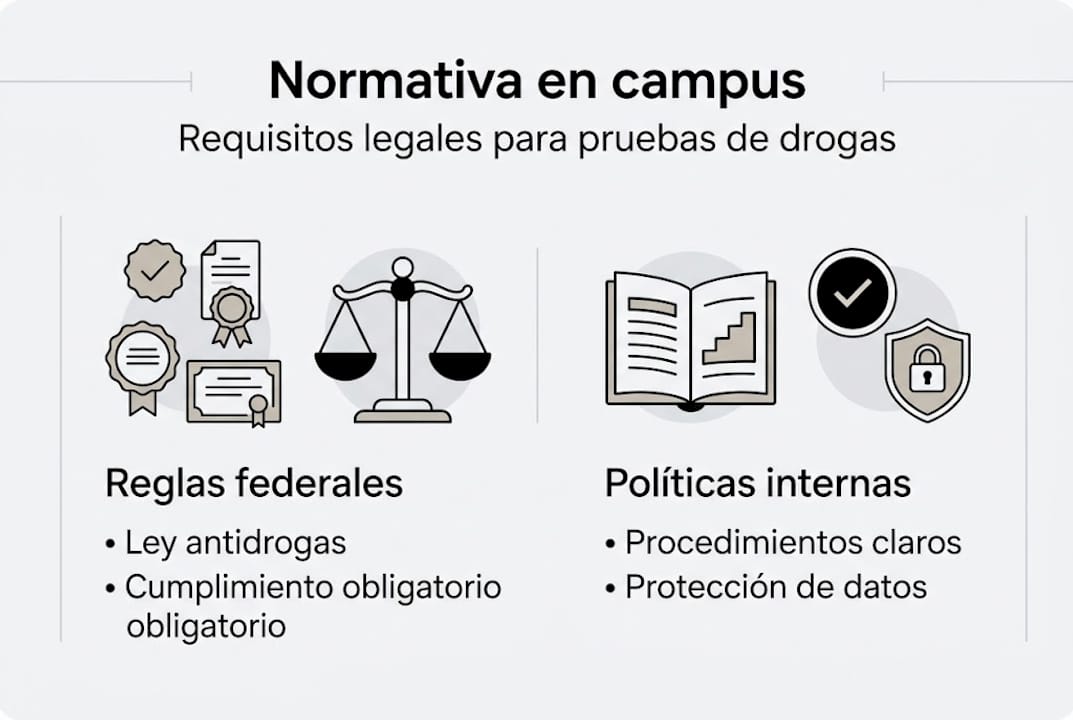 Infografía sobre el marco legal de las pruebas antidrogas en el ámbito universitario