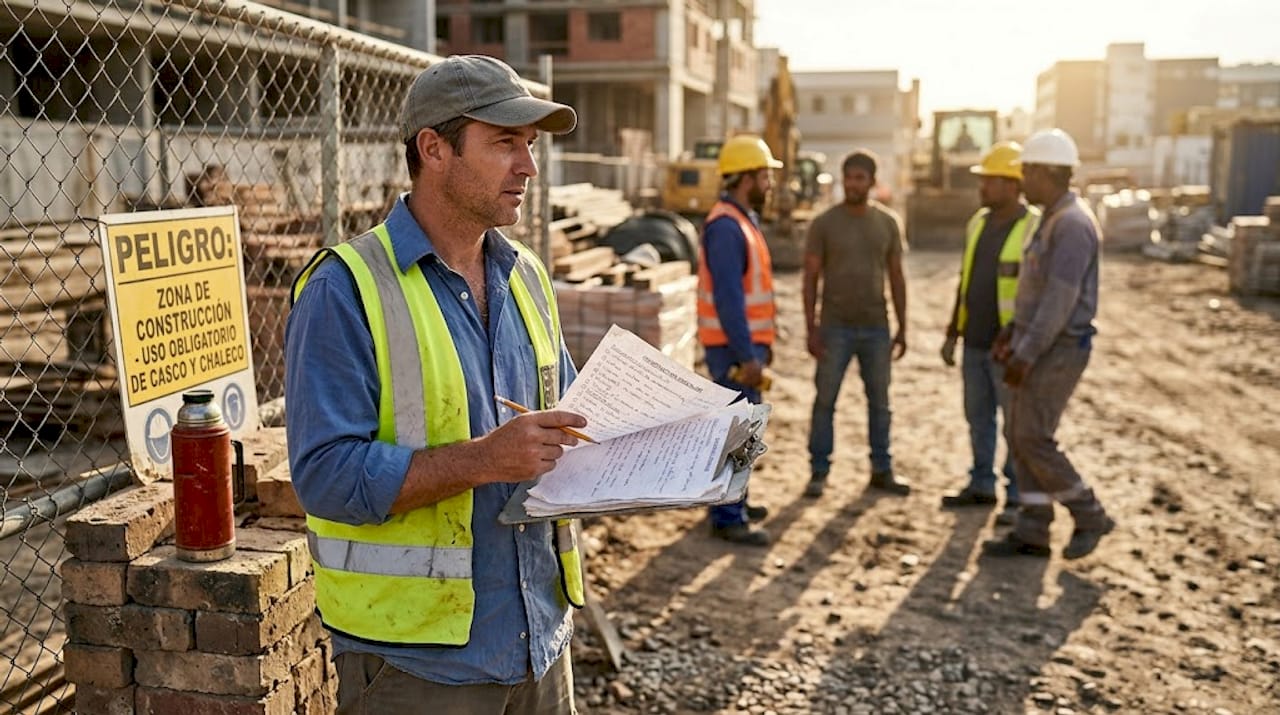 Encargado de obra supervisando las medidas de seguridad en el trabajo