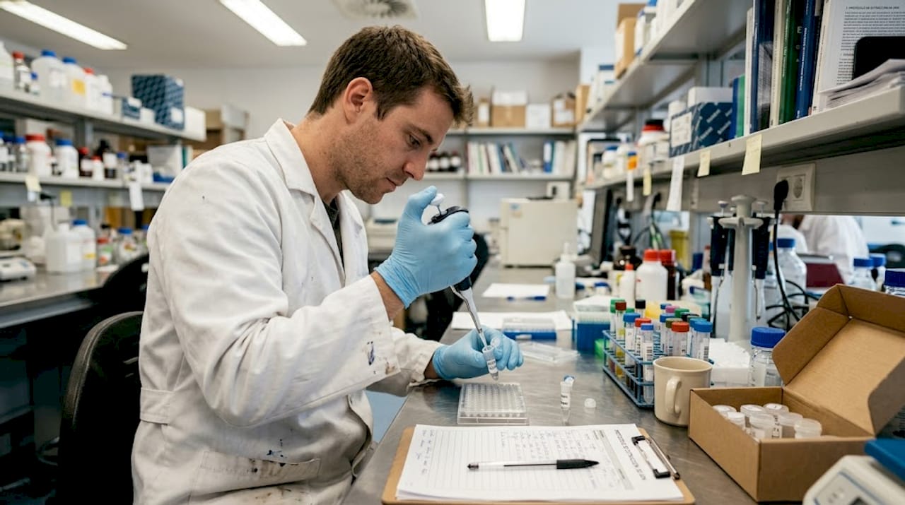 Un especialista manipula una muestra de ADN en el laboratorio.