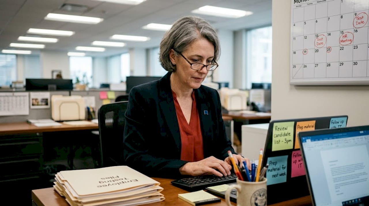 HR manager reviews drug testing files
