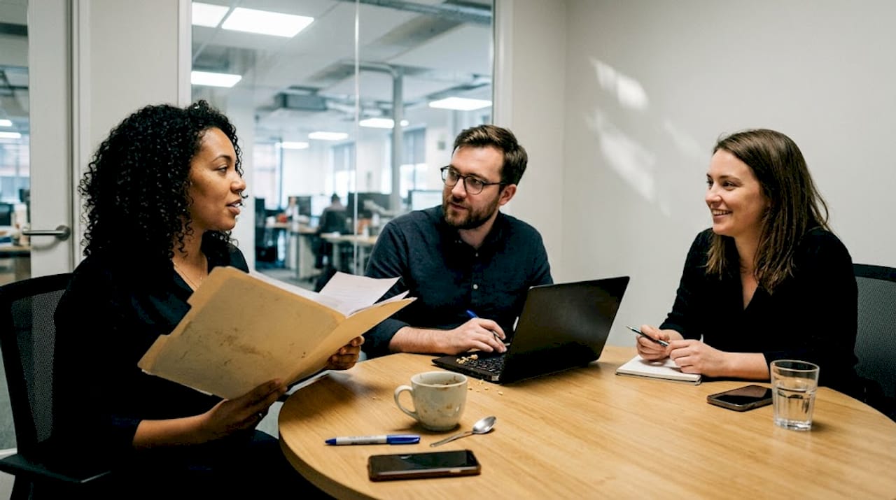 El equipo de recursos humanos compartiendo una charla distendida