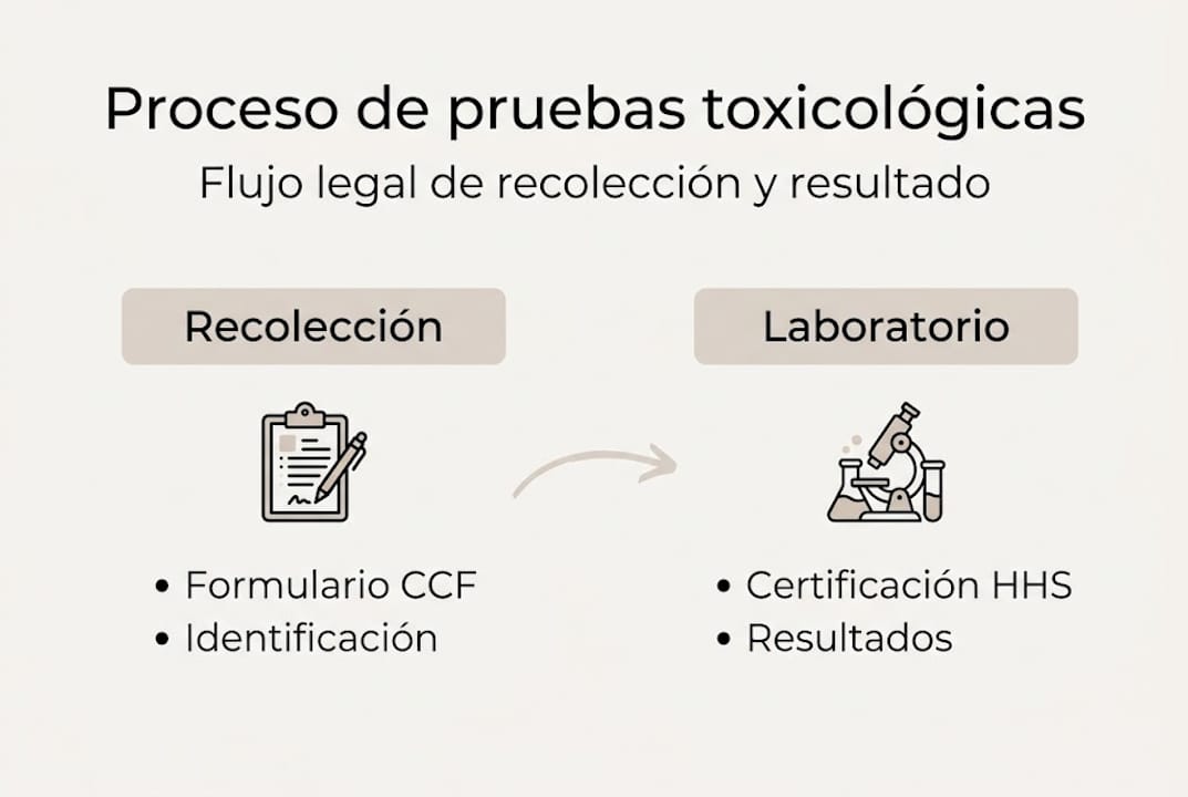 Infografía sobre el proceso legal de las pruebas toxicológicas