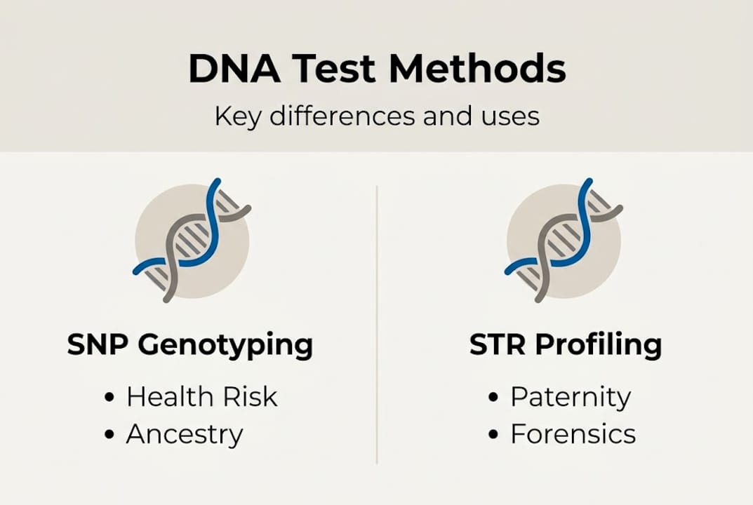 Infographic comparing SNP and STR DNA test methods
