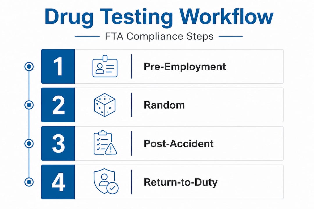 Infographic outlining FTA drug testing workflow steps