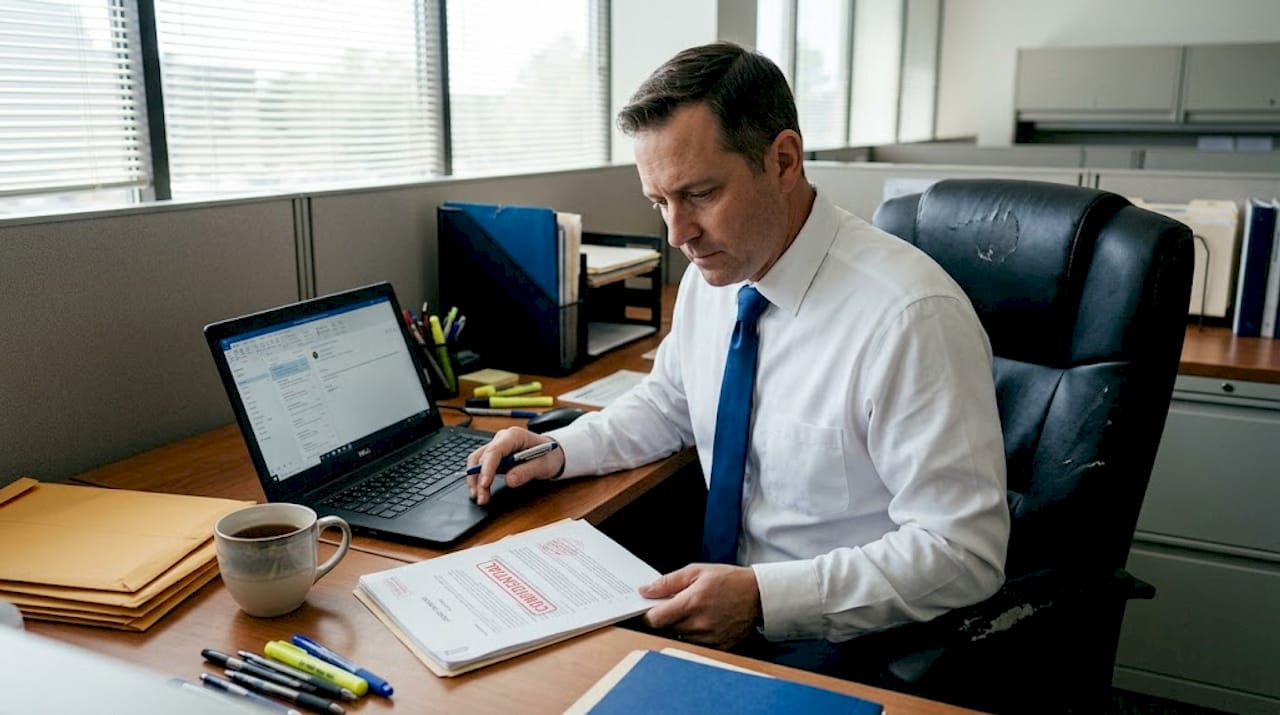 HR manager reviewing confidential drug test report
