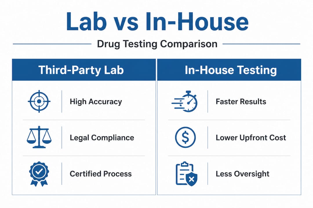 Comparison infographic of third-party versus in-house drug testing