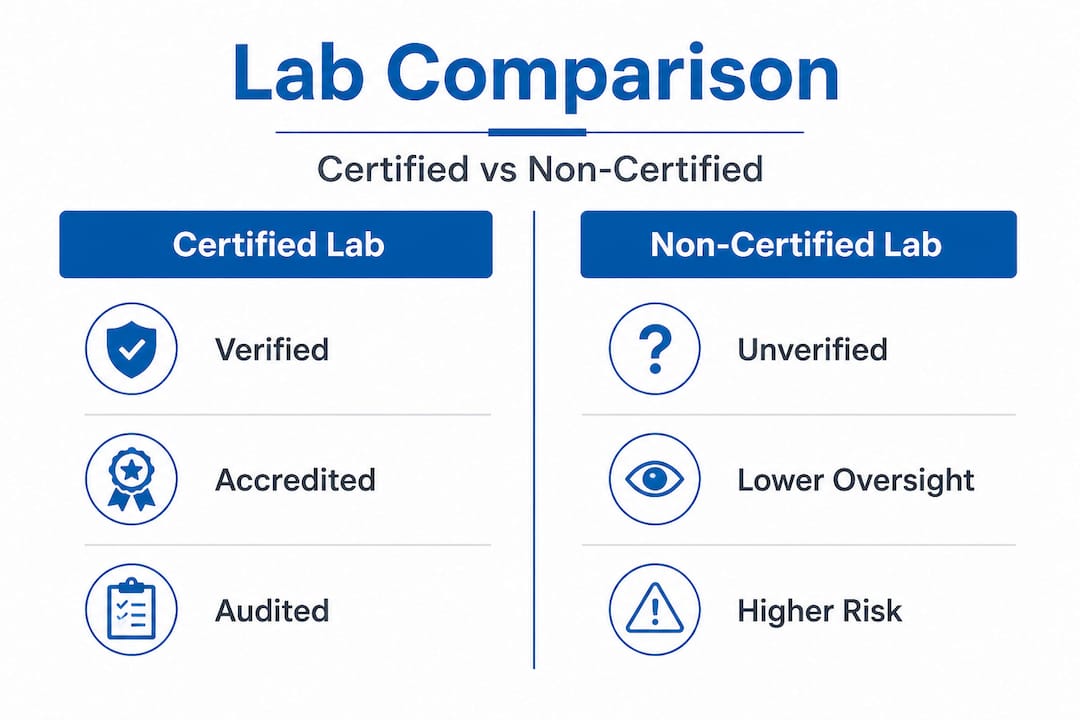 Infographic comparing certified and non-certified laboratories