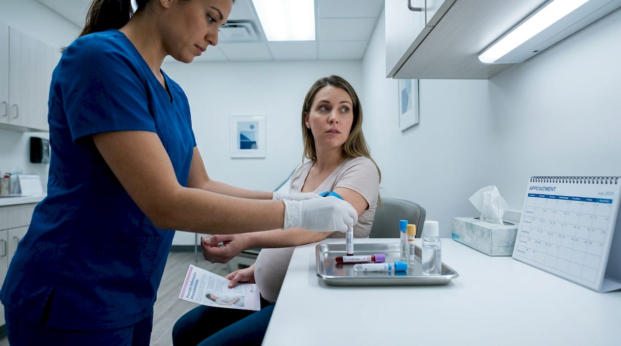 Nurse drawing blood for prenatal test