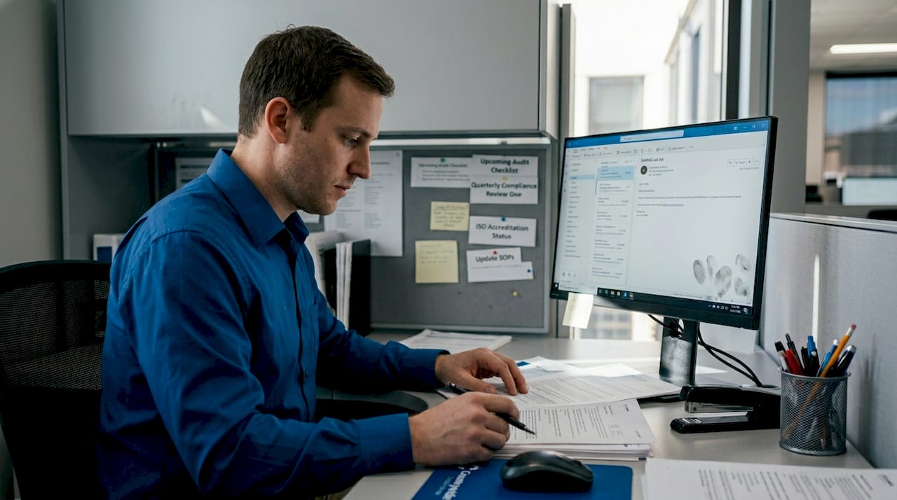 Compliance coordinator checks SAMHSA lab certification