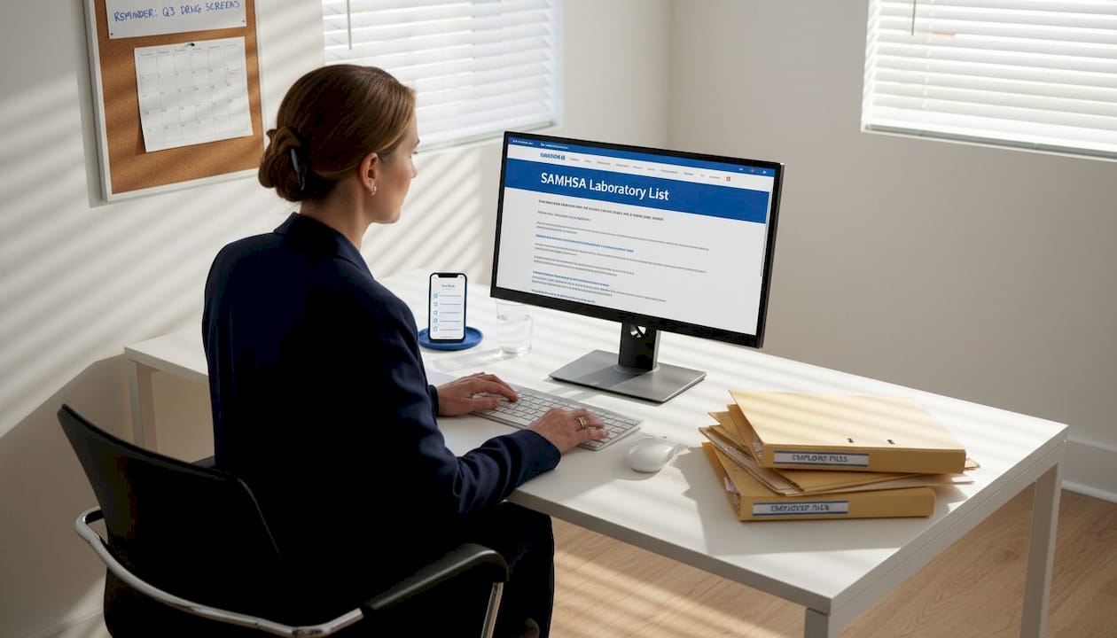 HR manager checking lab certification status online