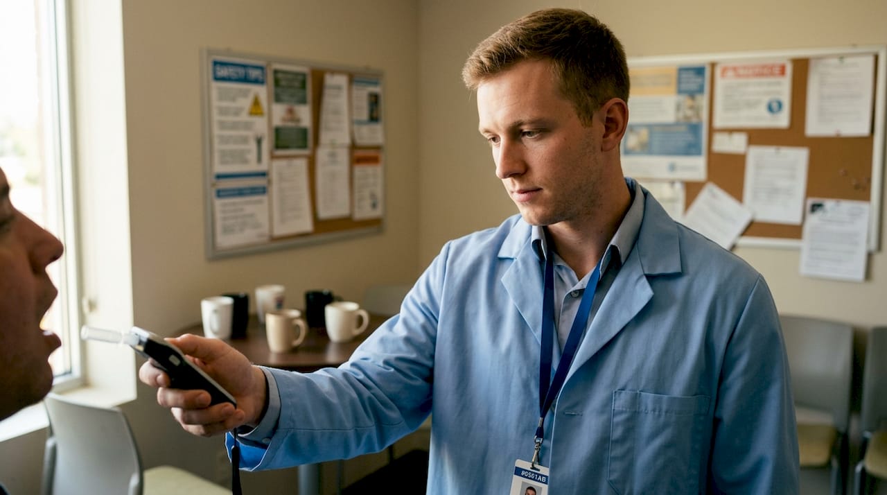 Technician administering breath alcohol test