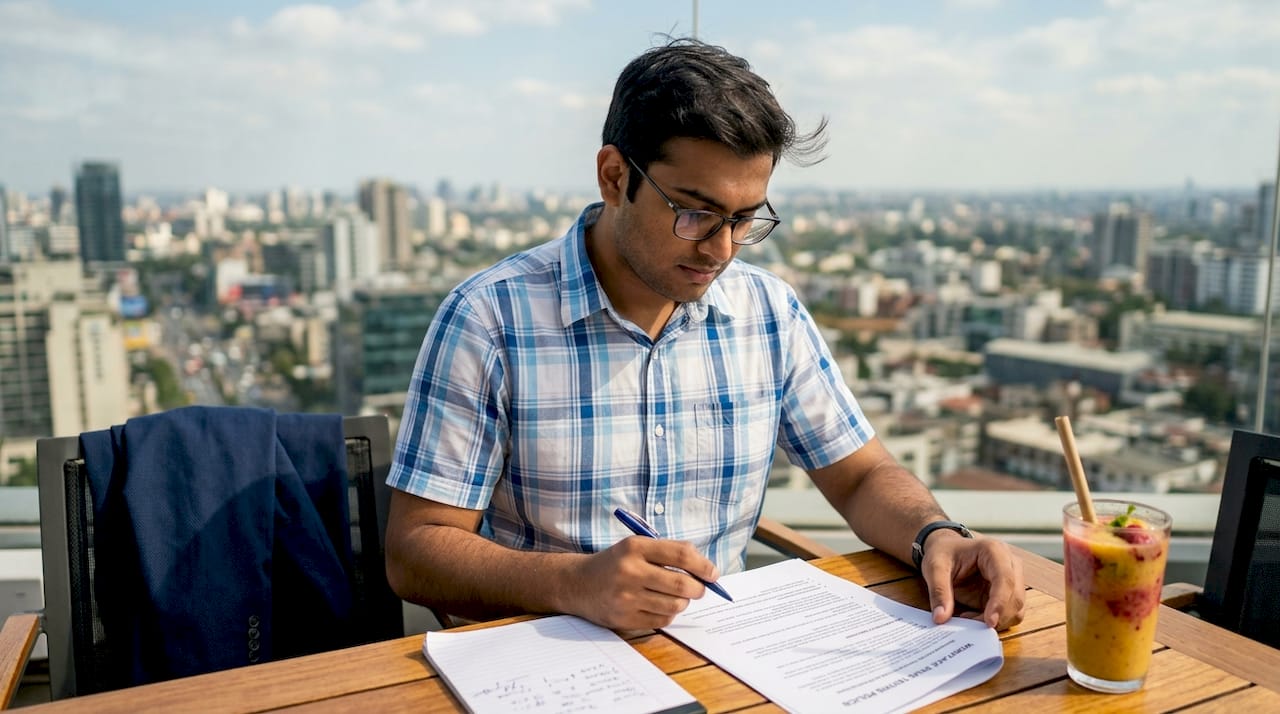 HR manager reviewing drug testing policies at table