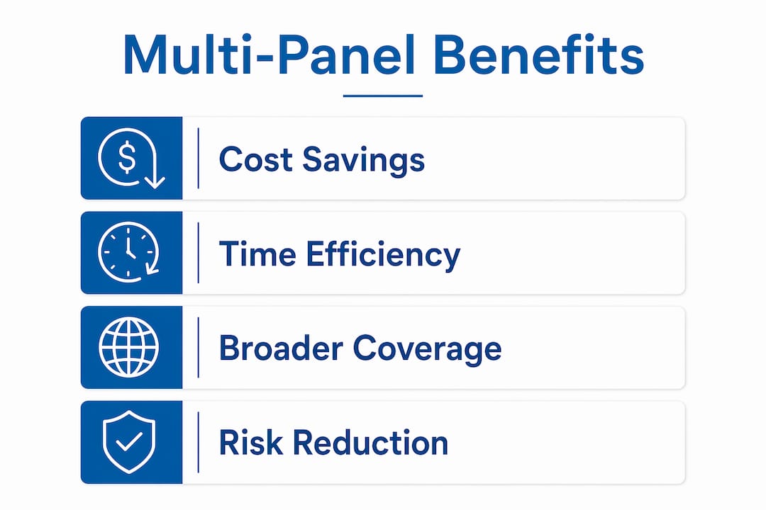 Infographic illustrating main benefits of multi-panel drug testing