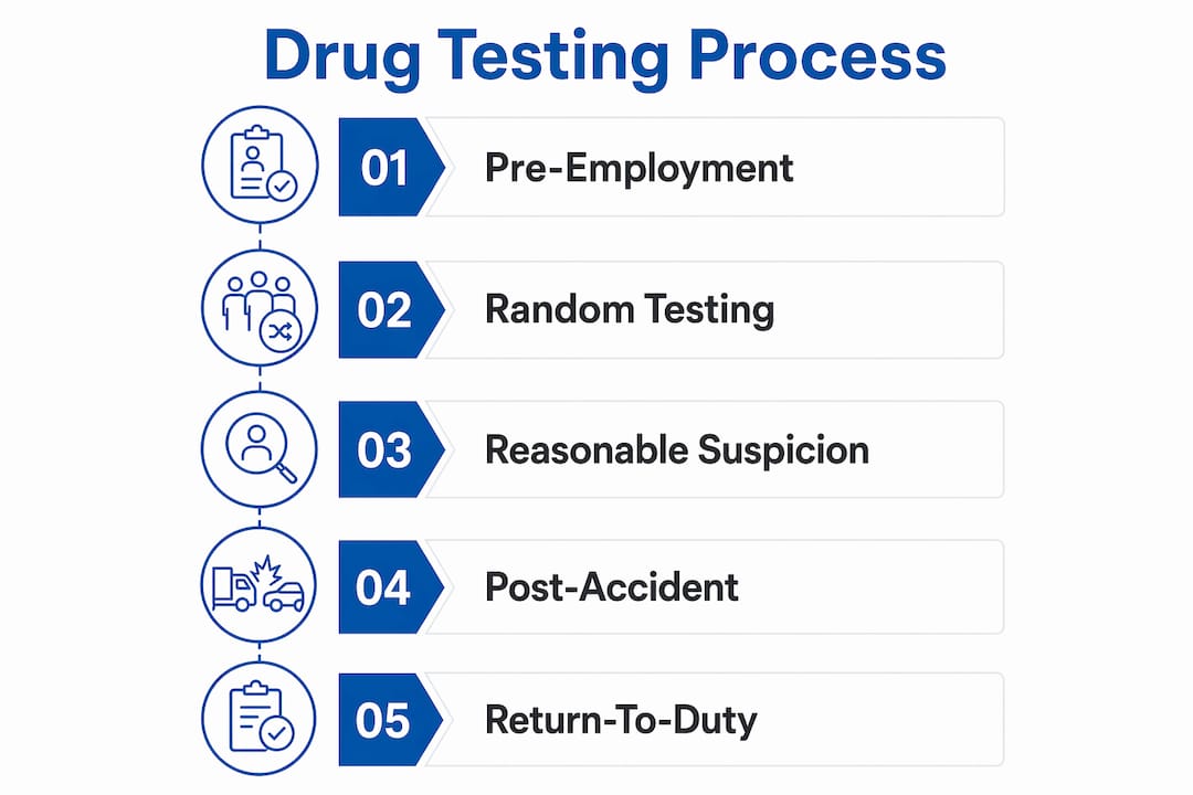 Infographic illustrating transit drug testing stages