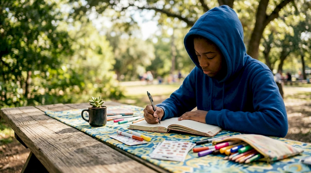 Youth filling out wellness journal