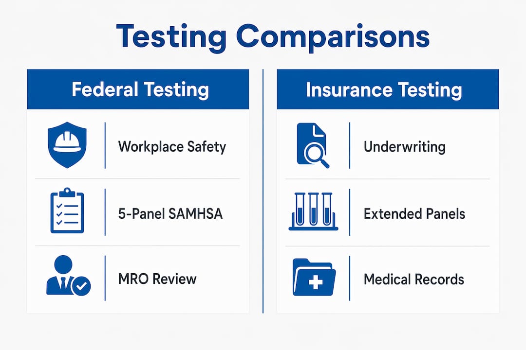 Infographic comparing federal and insurance drug testing