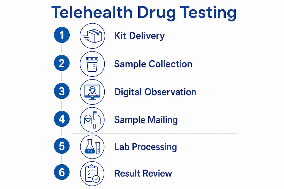 Infographic showing telehealth drug testing process steps