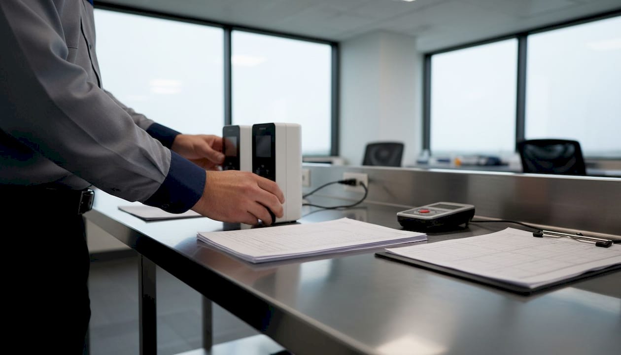 Hands preparing breath alcohol testing devices
