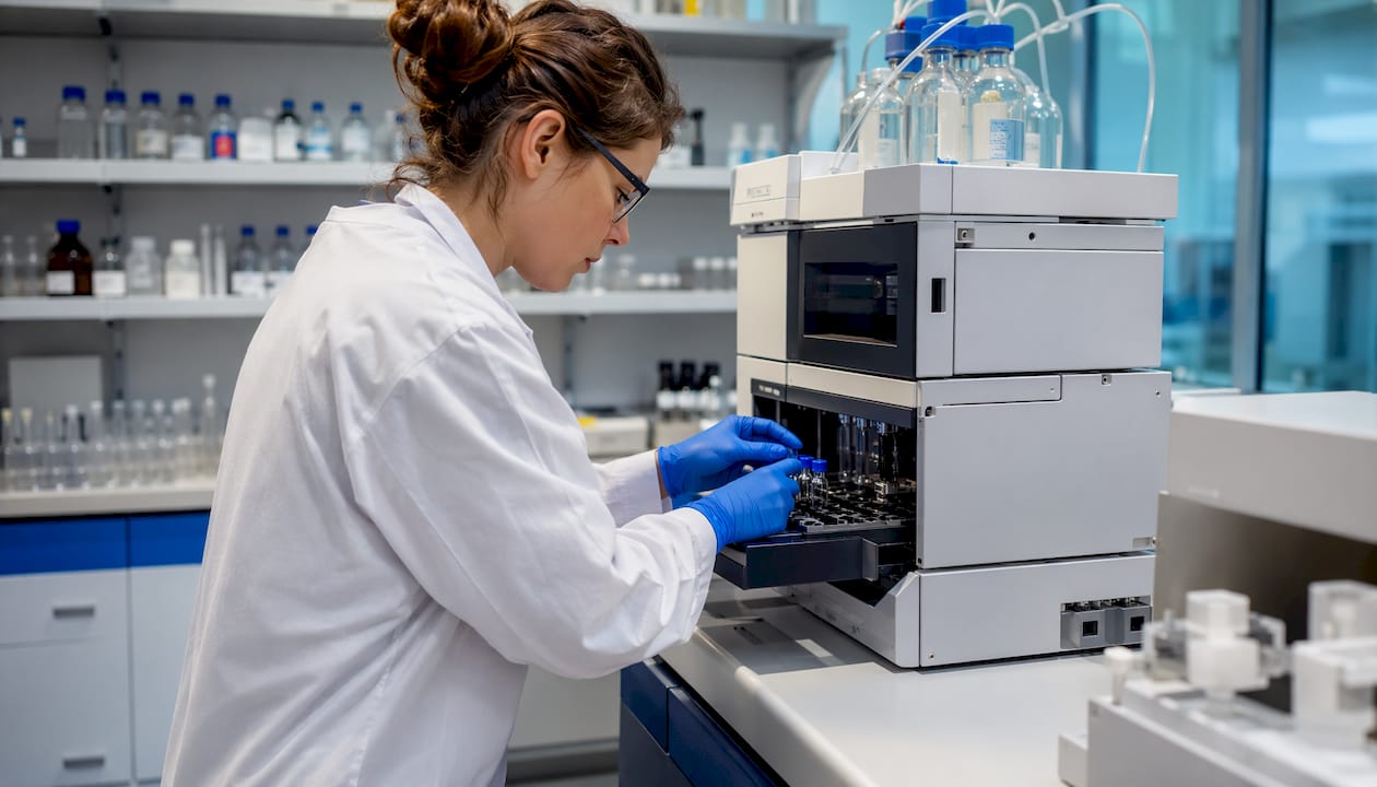 Scientist preparing samples for chromatographic analysis
