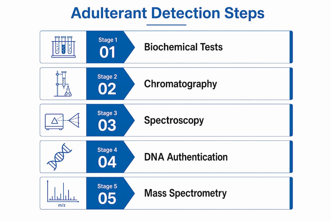 Infographic outline of adulterant detection methods stages