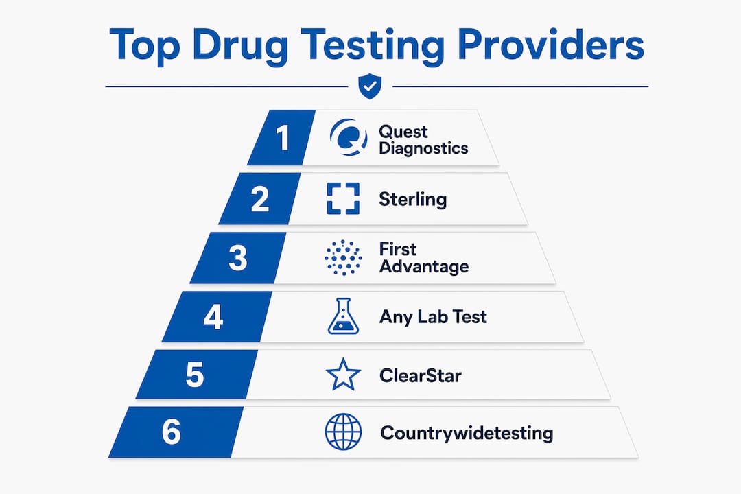Infographic with ranked drug testing providers pyramid