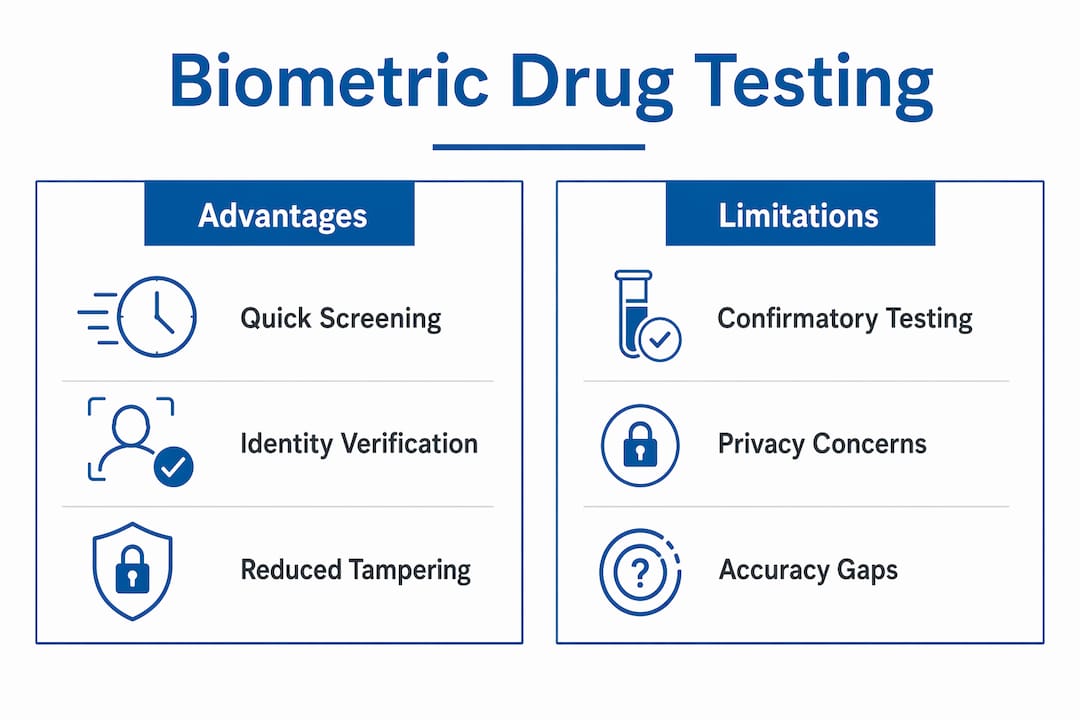 Infographic comparing pros and cons of biometric drug testing