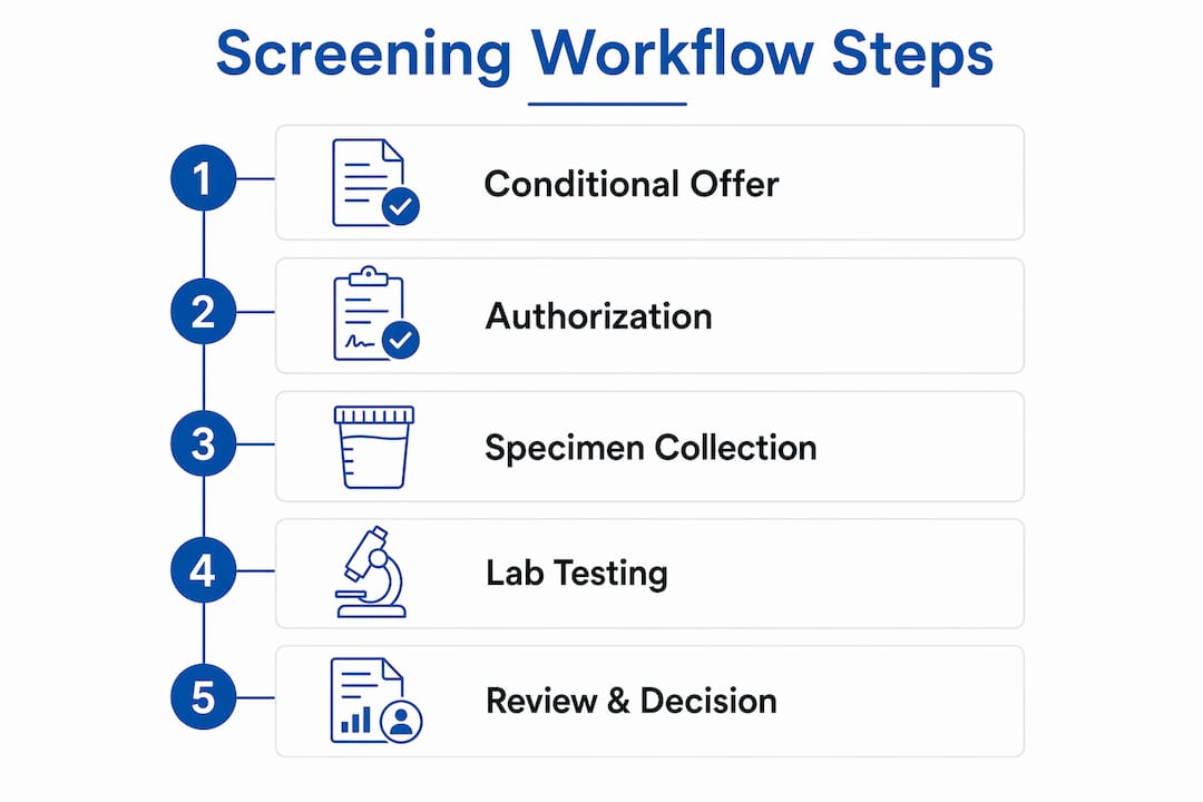 Infographic illustrating workplace screening step-by-step workflow