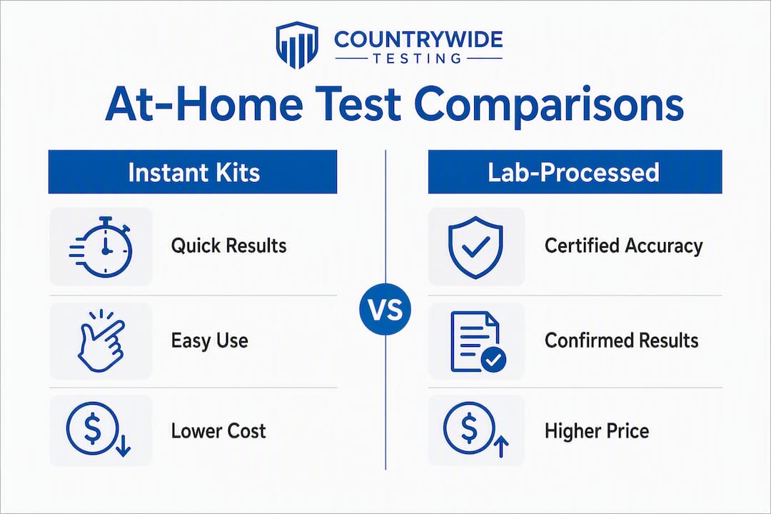 Infographic comparing instant kits and lab-processed tests