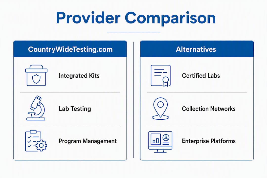 Infographic comparing CountrywideTesting.com with alternatives