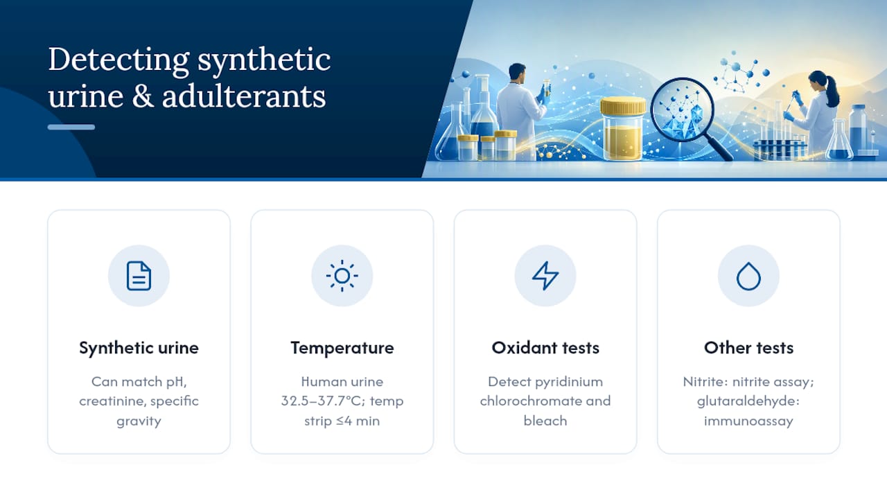 Can labs reliably detect synthetic urine and commercial adulterants? — overview diagram