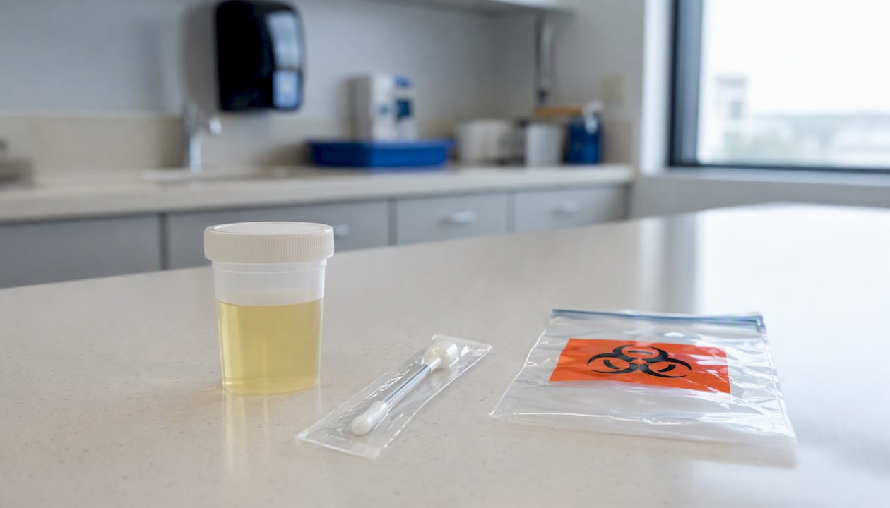 Specimen collection kits on clinical counter