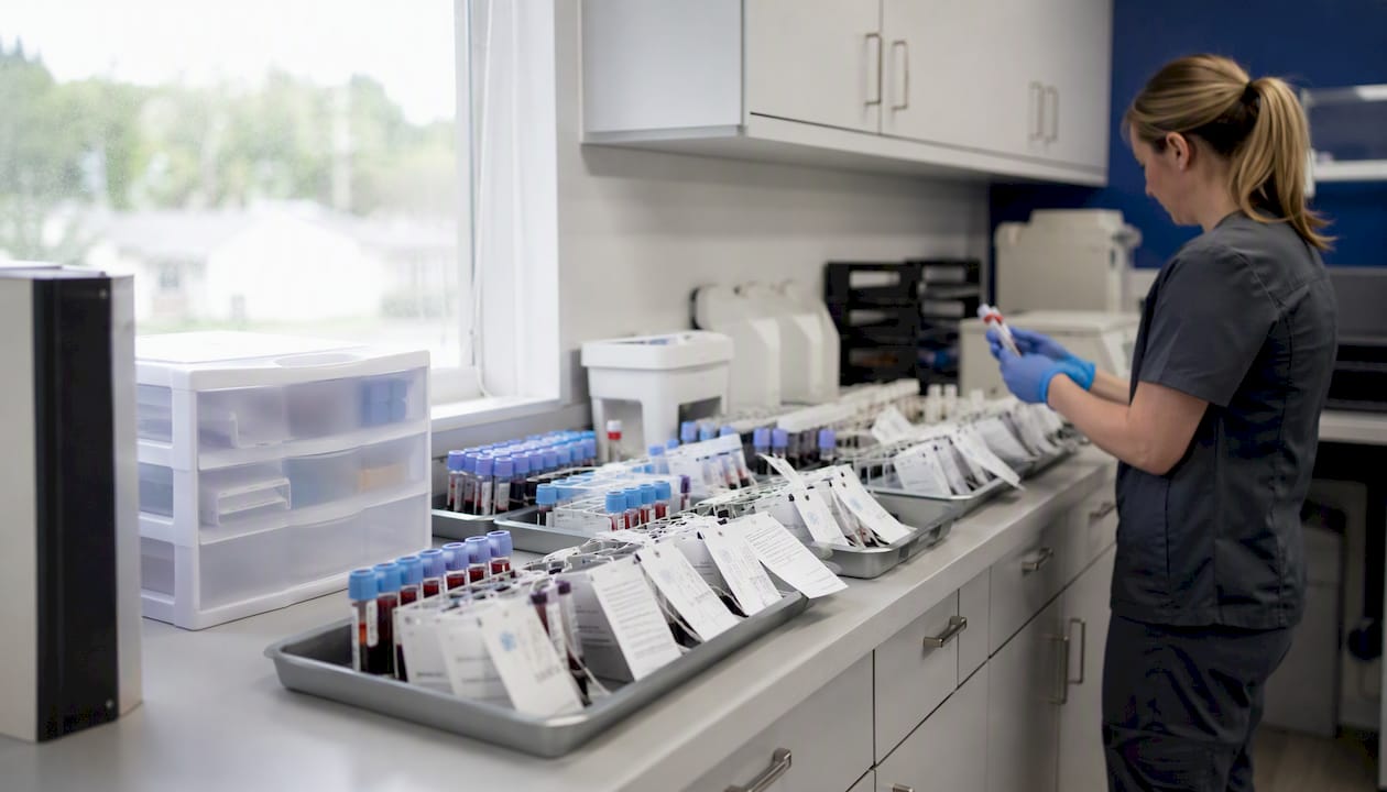 Organized sample trays in clinical lab