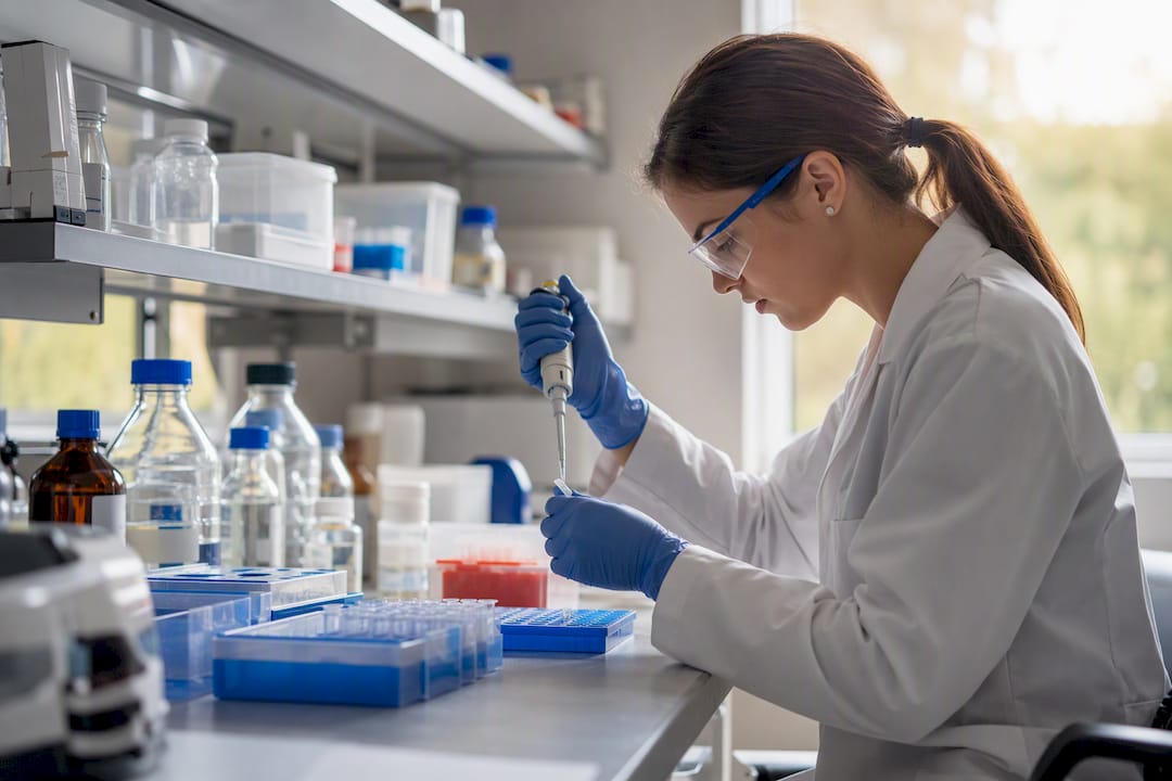 Technician pipetting enzyme assay sample