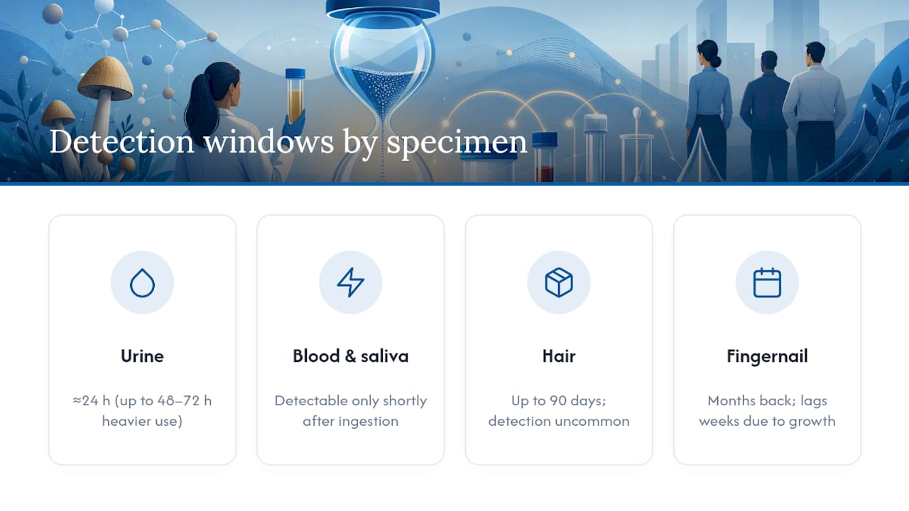 Psilocybin detection windows across specimen types