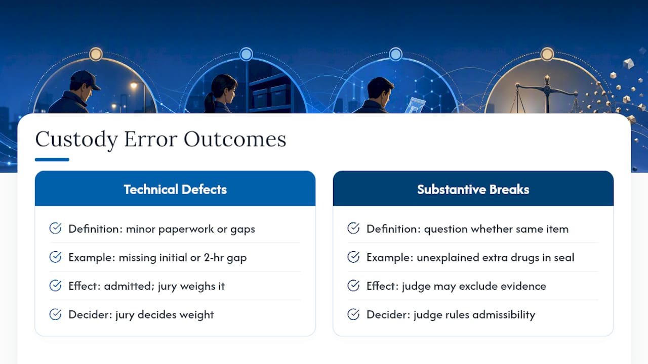 How Do Custody Errors Affect Admissibility and Jury Weight? — overview diagram