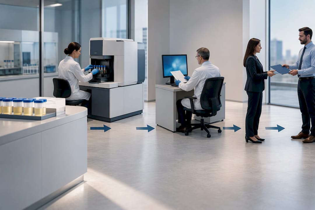 Illustrated lab to MRO testing workflow