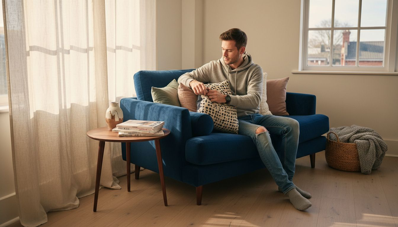 Man layering textures and colors in loft