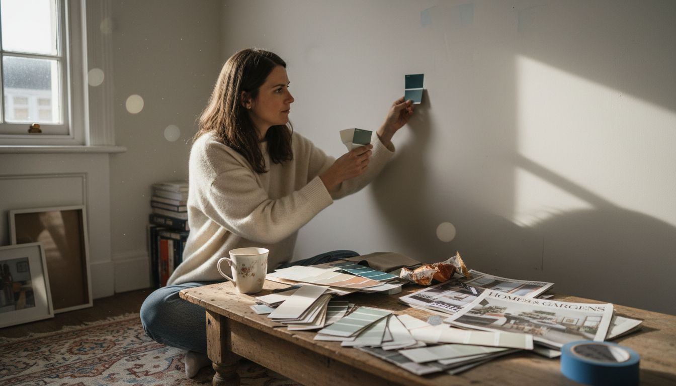 Woman creating moodboard for living room design