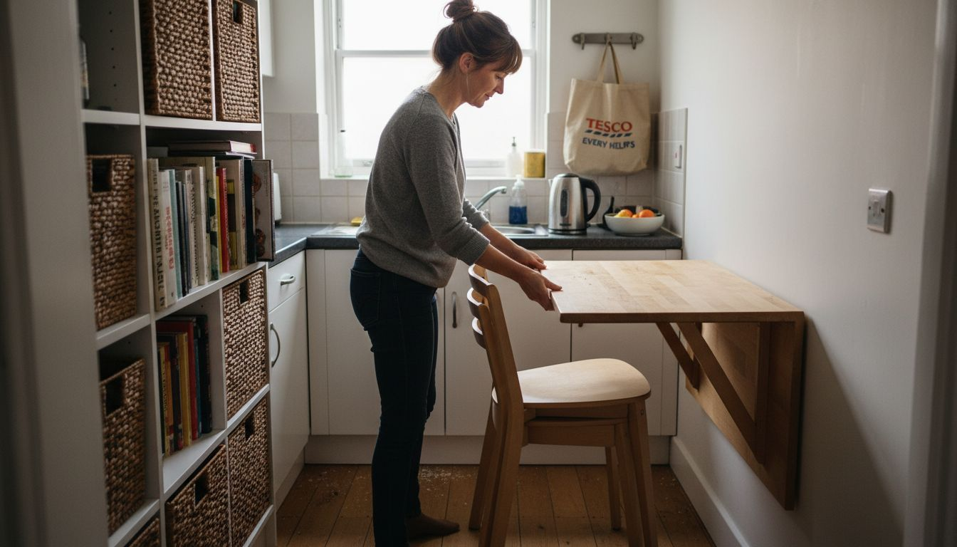 Multifunctional furniture in small flat kitchen